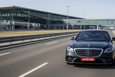 Mercedes-Benz S-Class sedan, a Luxury chauffeur-driven car, given the "LAVISH RIDE" text on the license plate area. suggesting Angleton executive transport.