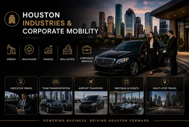 Houston corporate mobility services featuring executive transportation, airport transfers, business travel, and professional chauffeur solutions for major industries.