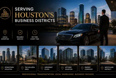 Luxury corporate transportation serving Downtown Houston, The Galleria, Energy Corridor, and major Houston business districts.