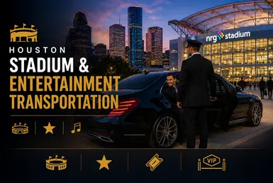 Luxury transportation service for Houston stadiums, concerts, and entertainment venues featuring professional chauffeur and black car service.