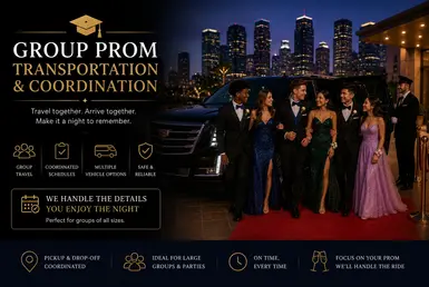 Group prom transportation and coordination in Houston with prom luxury SUV chauffeur service for students attending prom together safely and comfortably