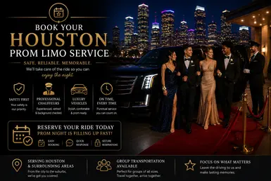 Houston prom limo service with luxury SUV chauffeur transportation for students arriving safely and stylishly at prom night events