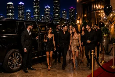 Group birthday transportation and party coordination in Houston with luxury SUV chauffeur service for private celebrations and nightlife events