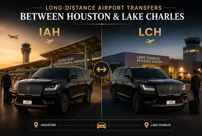 Luxury Lincoln Navigator airport transfer service between Houston IAH and Lake Charles Regional Airport, featuring private chauffeur transportation, executive travel, and long-distance airport rides.