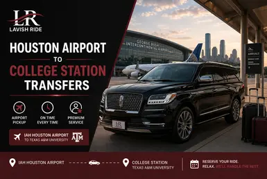 Houston airport to College Station transfer service featuring a luxury Lincoln Navigator at George Bush Intercontinental Airport.