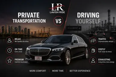 Private transportation vs driving yourself to Beaumont, featuring a luxury Mercedes-Maybach chauffeur service for comfortable long-distance travel.