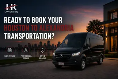 Black executive Sprinter van Infront of a building waiting the customers. Book Your Houston to Alexandria Transportation