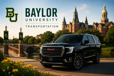 Baylor University transportation service featuring a luxury GMC SUV on the Baylor campus in Waco, Texas.