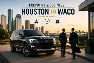 Executive and business transportation between Houston and Waco featuring a luxury Ford Expedition SUV and professional travelers.