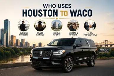 Luxury Lincoln Navigator transportation for business travelers, Baylor University visitors, medical patients, tourists, and professionals traveling between Houston and Waco.