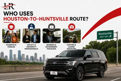 Black Ford Expedition providing Houston to Huntsville transportation for students, university professionals, business travelers, and leisure visitors, featuring Lavish Ride branding.