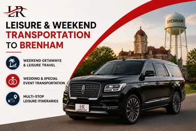 Black Lincoln Navigator providing leisure and weekend transportation to Brenham for getaways, weddings, special events, and custom multi-stop travel, featuring Lavish Ride branding.