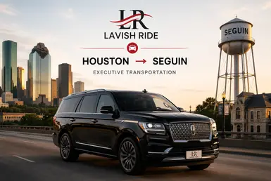 Lincoln Navigator providing executive transportation between Houston and Seguin, featuring Lavish Ride branding and luxury chauffeured business travel in Central Texas.