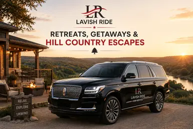Lincoln Navigator at a Hill Country retreat overlooking scenic Wimberley landscapes, providing luxury transportation for getaways, weekend escapes, and private travel.