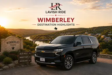 Chevrolet Tahoe overlooking Wimberley Hill Country, providing luxury transportation to local attractions, scenic destinations, outdoor recreation areas, and weekend getaway locations.
