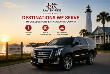 Cadillac Escalade serving Collegeport and Matagorda County destinations, including coastal communities, waterfront properties, marinas, and regional Gulf Coast travel connections.