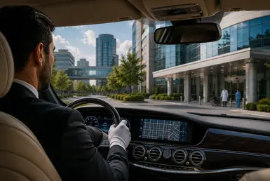 Professional chauffeur navigating Houston's Texas Medical Center with local expertise for reliable private medical transportation.