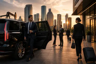 Business professionals use luxury corporate mobility in Houston, connecting legal, real estate, energy, finance, insurance, and corporate operations.