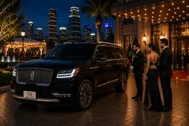 Luxury social event transportation in Houston featuring professional chauffeur service, upscale black car travel, and transportation for weddings, parties, and special occasions.