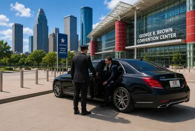 Convention center transportation in Houston featuring luxury chauffeur service, executive black car travel, and transportation for conferences, meetings, and trade shows.