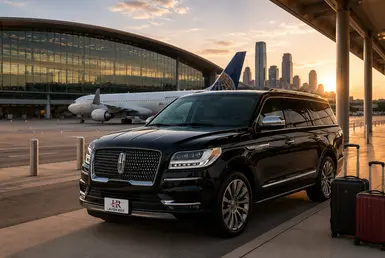 Houston airport to College Station transfer service featuring a luxury Lincoln Navigator at George Bush Intercontinental Airport.