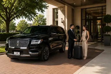 Luxury black car service in Katy featuring a Lincoln Navigator, professional chauffeur, and premium executive transportation.