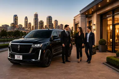 Luxury black car service featuring a Cadillac Escalade, professional chauffeur, and executive transportation for business and leisure travelers.