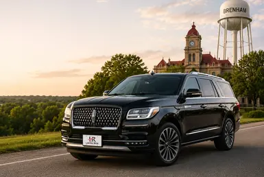 Black Lincoln Navigator providing leisure and weekend transportation to Brenham for getaways, weddings, special events, and custom multi-stop travel, featuring Lavish Ride branding.