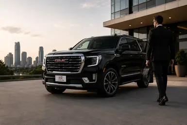 Executive city-to-city transportation featuring a luxury GMC Yukon SUV, providing professional chauffeur service for corporate travelers and business professionals.