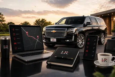 Travel resources and planning guides featuring a luxury SUV, route planning tools, travel schedules, and transportation information for seamless trip preparation.