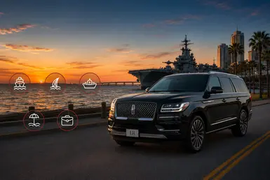 Gulf Coast destinations served by luxury transportation, including Port of Corpus Christi, Texas A&M University-Corpus Christi, North Beach, Padre Island, Mustang Island, and regional business centers.