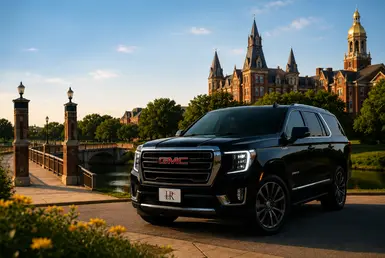 Baylor University transportation service featuring a luxury GMC SUV on the Baylor campus in Waco, Texas.