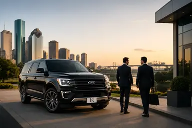Executive and business transportation between Houston and Waco featuring a luxury Ford Expedition SUV and professional travelers.
