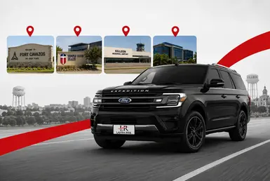 Black Ford Expedition serving Temple and Killeen destinations, including Fort Cavazos, Central Texas College, Killeen Regional Airport, and local business districts, with Lavish Ride branding.