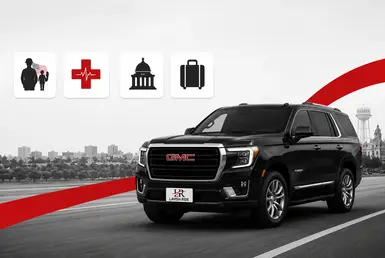 Black GMC Yukon providing Houston to Temple and Killeen transportation for military families, healthcare travelers, government contractors, and personal travel, featuring Lavish Ride branding.