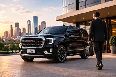 Executive city-to-city transportation featuring a luxury GMC Yukon SUV, providing professional chauffeur service for corporate travelers and business professionals.