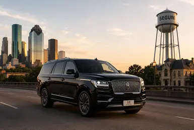Lincoln Navigator providing executive transportation between Houston and Seguin, featuring Lavish Ride branding and luxury chauffeured business travel in Central Texas.