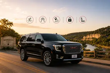 GMC Yukon providing private transportation to Wimberley, offering comfortable Hill Country travel, privacy, flexible scheduling, and convenient access to local destinations.