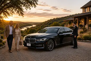 BMW 7 Series in Wimberley Hill Country providing luxury transportation for weekend getaways, wine tours, special events, retreats, and relaxing private travel experiences.