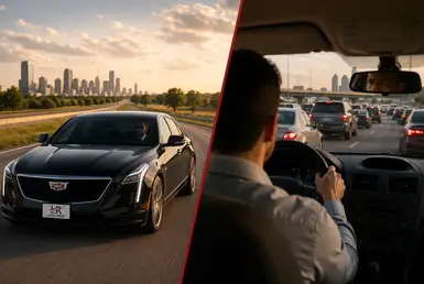 Private transportation vs self-driving comparison featuring a luxury Mercedes-Maybach sedan, highlighting the comfort, convenience, and efficiency of chauffeur-driven travel.