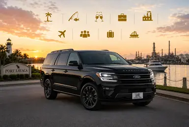 Black Ford Expedition providing transportation for popular Port Lavaca travel scenarios, including coastal vacations, fishing trips, waterfront events, airport transfers, family visits, weekend getaways, and much more.