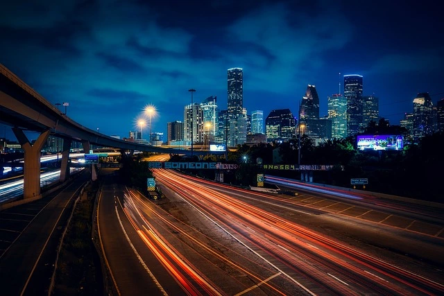 Houston cityscape at night, getting around houston